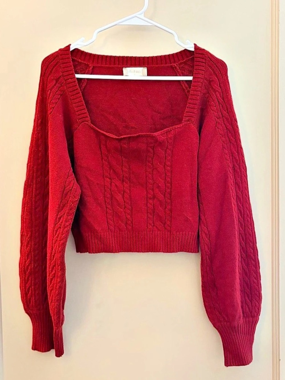 Cable Knit Cropped Sweater in Red Like New